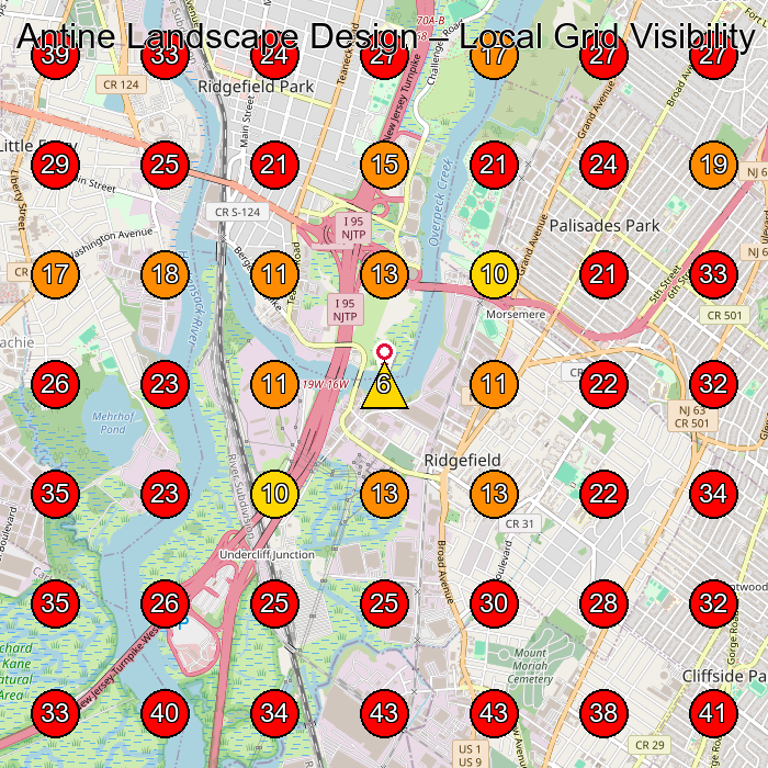 Antine Landscape Design GeoGrid visibility map for Landscape Designer in Palisades Park